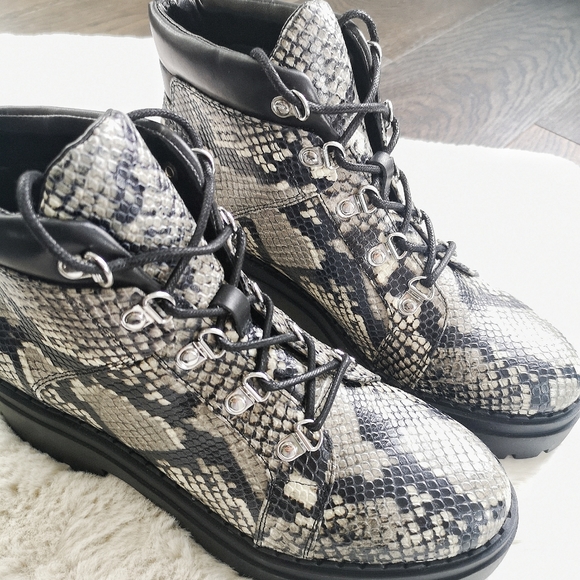 Marc Fisher Lug Kini Leather Snakeskin Combat Boot - Picture 11 of 15